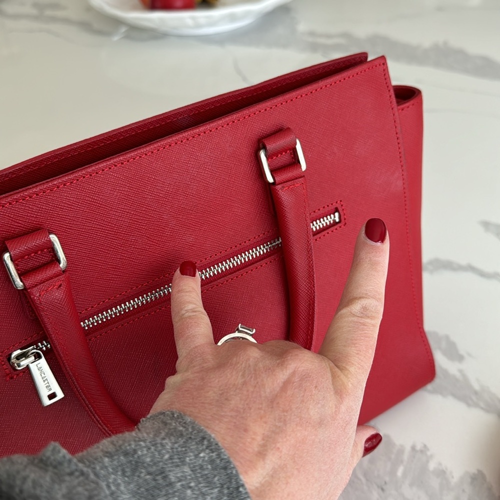 MADE IN FRANCE Lancaster M Bag Adele red satchel crossbody strap saffiano $229 - Picture 13 of 16
